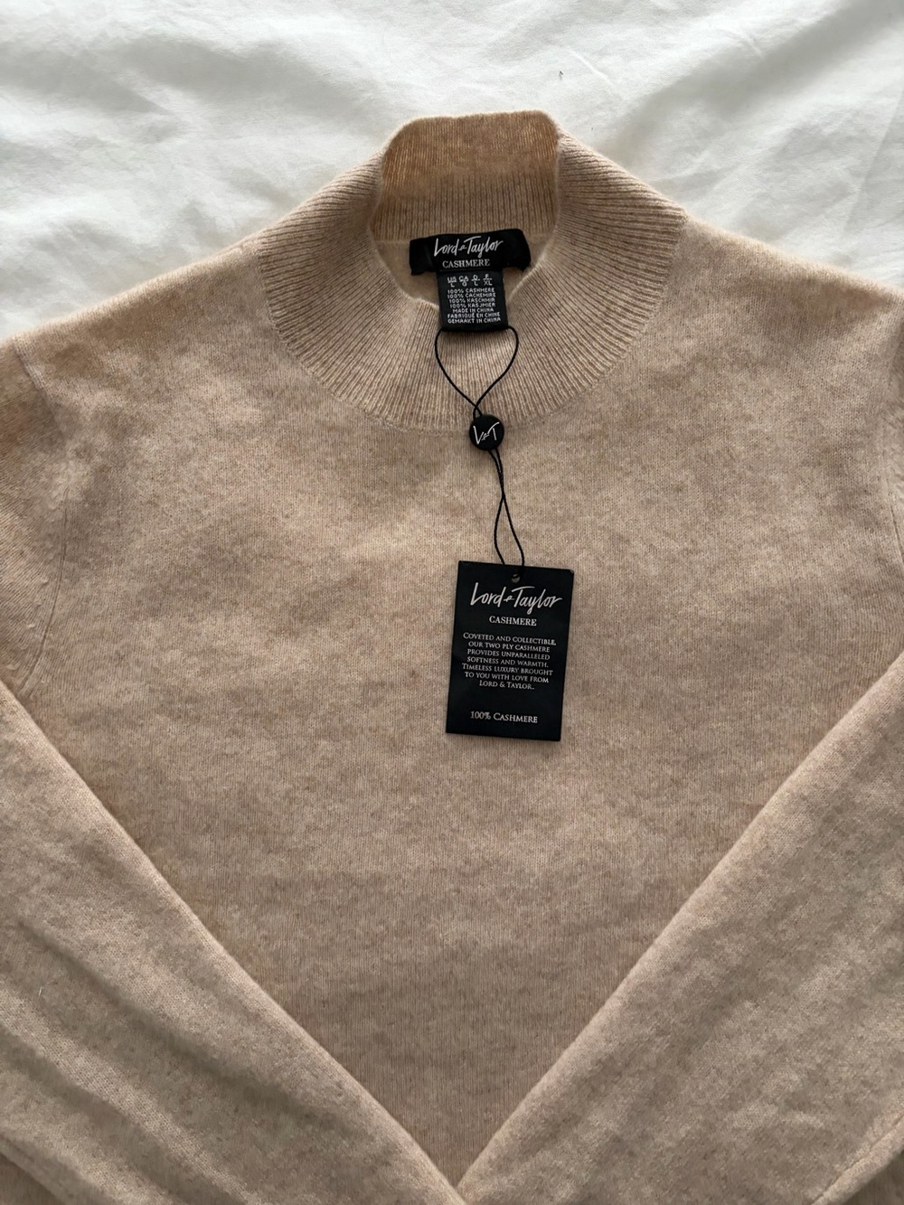 Lord & Taylor Women's Beige Quiet Luxury Lightweight Cowlneck Cashmere Sweater - Picture 2 of 8